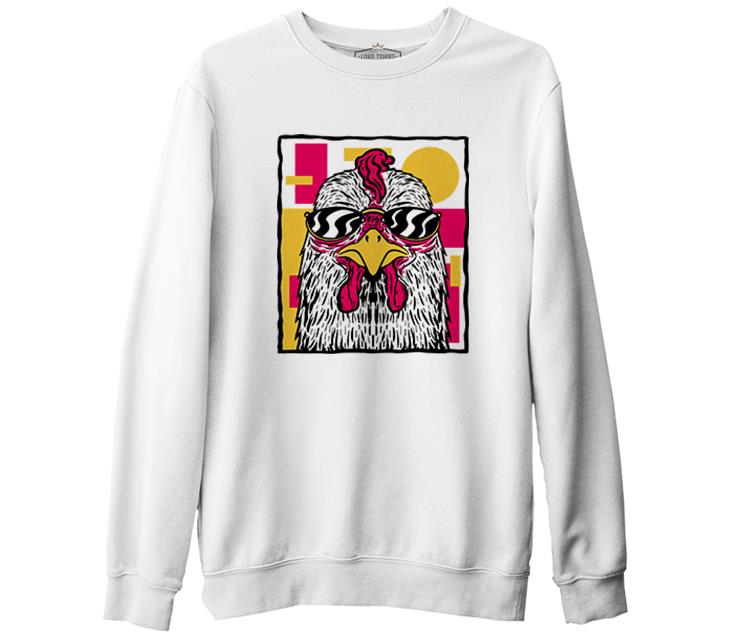 A Rooster Wearing Sunglasses White Men's Thick Sweatshirt