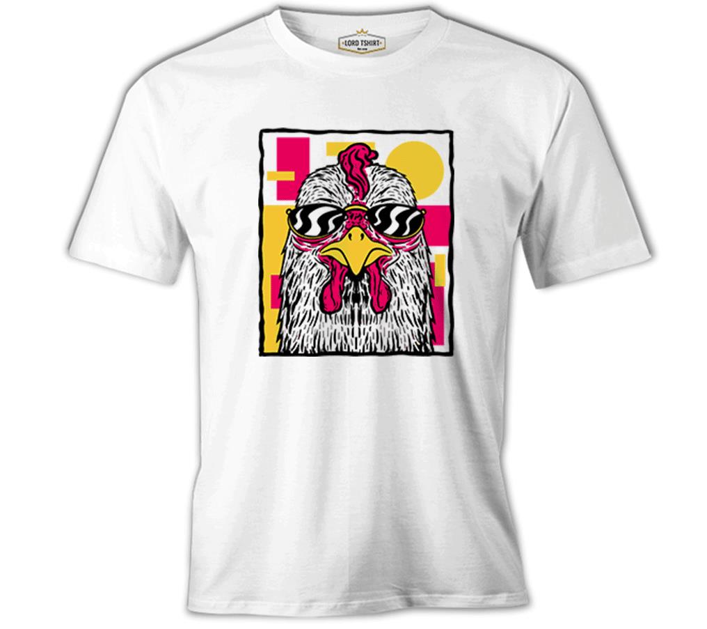 A Rooster Wearing Sunglasses Beyaz Erkek Tshirt