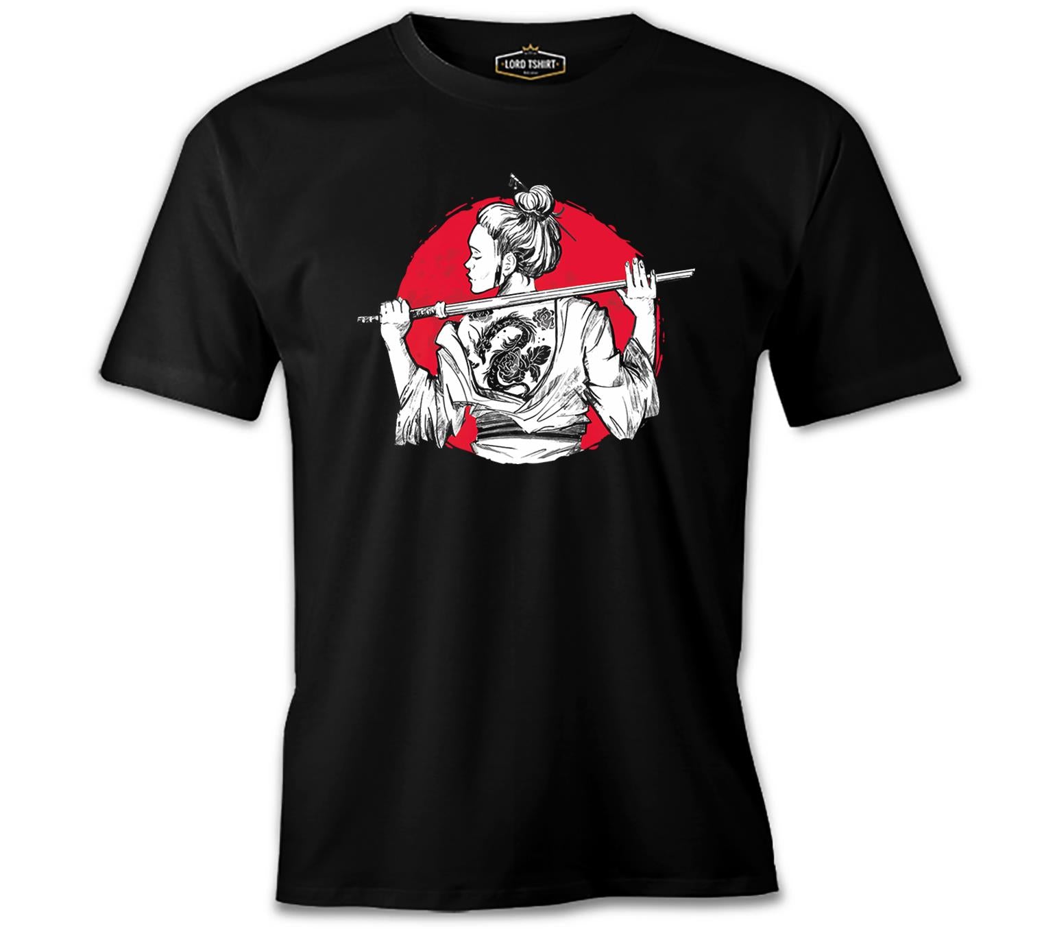 A Samurai Girl with a Tattoo on Her Back Black Men's Tshirt