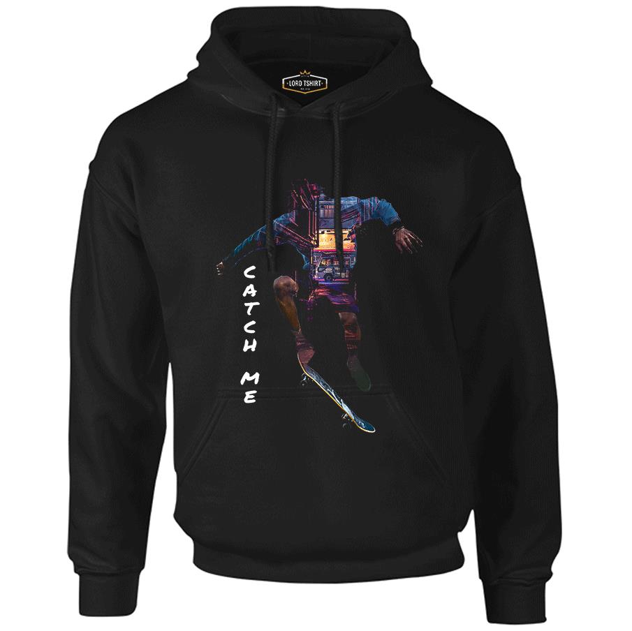A skater in a City Black Men's Zipperless Hoodie