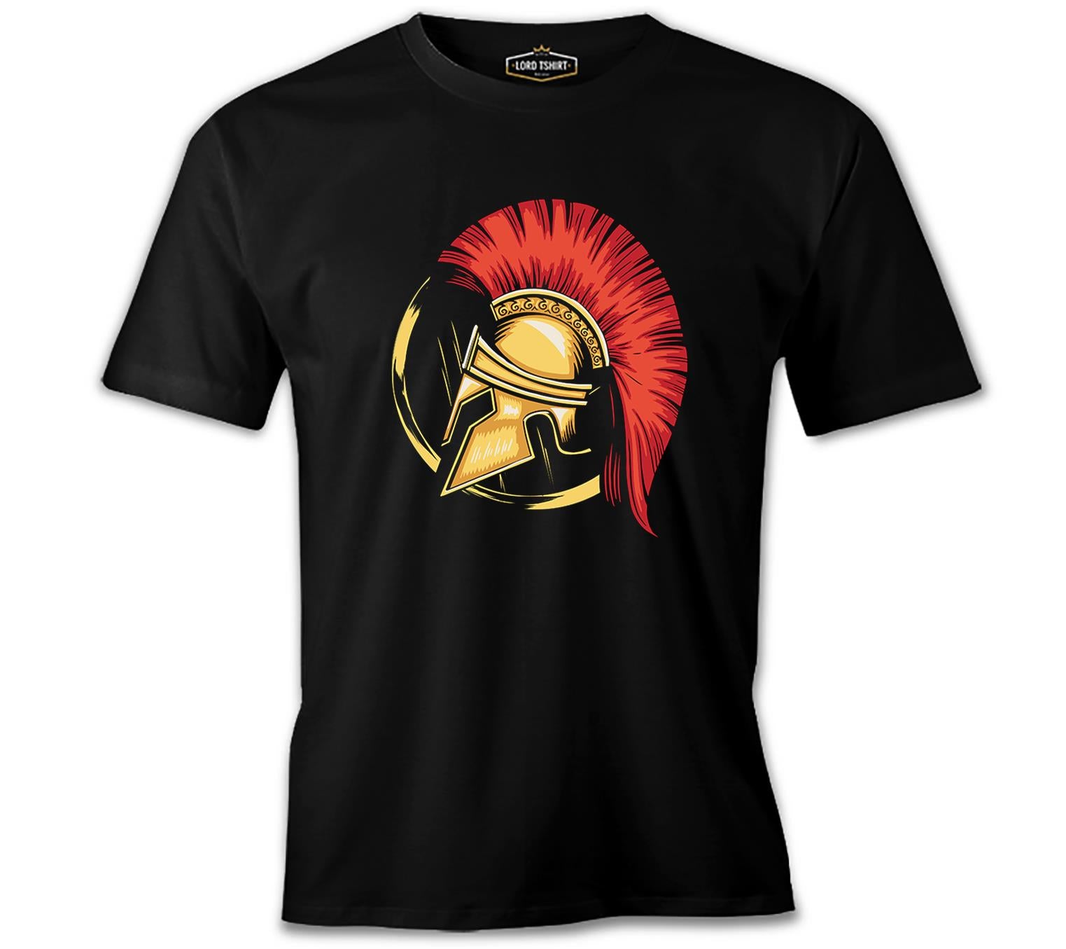A Spartan Warrior Helmet on a Circular Background Black Men's Tshirt
