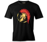 A Spartan Warrior Helmet on a Circular Background Black Men's Tshirt