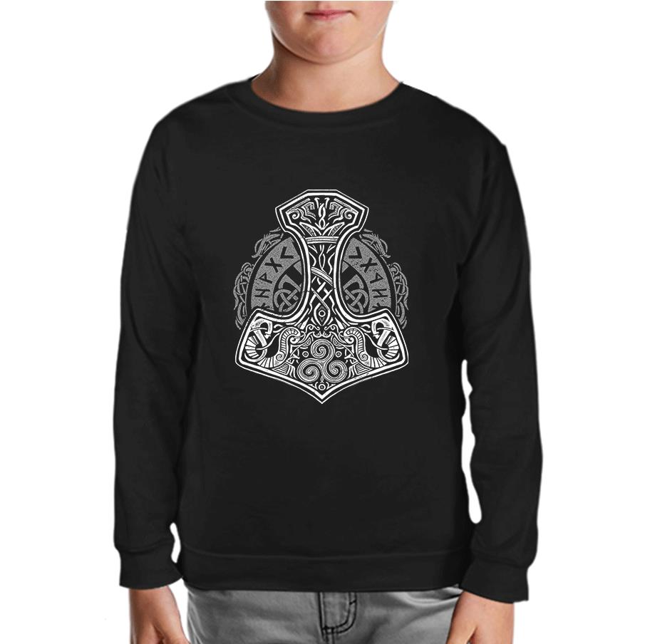 A Viking Hammer in Tribal Style Black Kids Sweatshirt