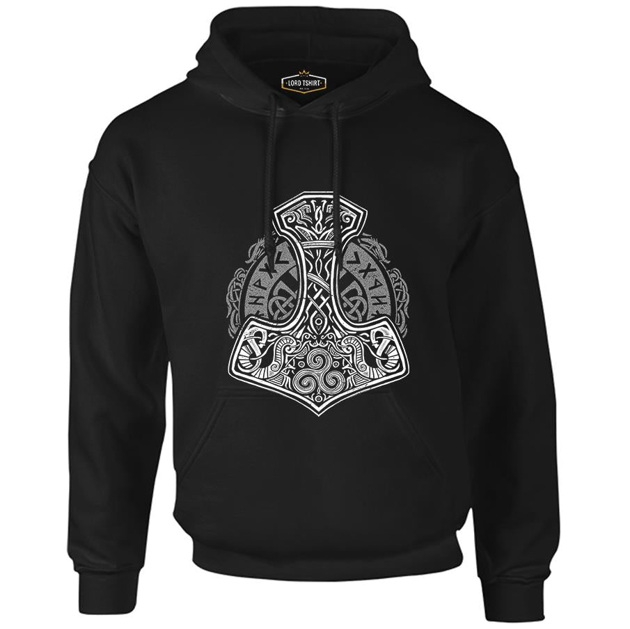 A Viking Hammer in Tribal Style Black Men's Zipperless Hoodie
