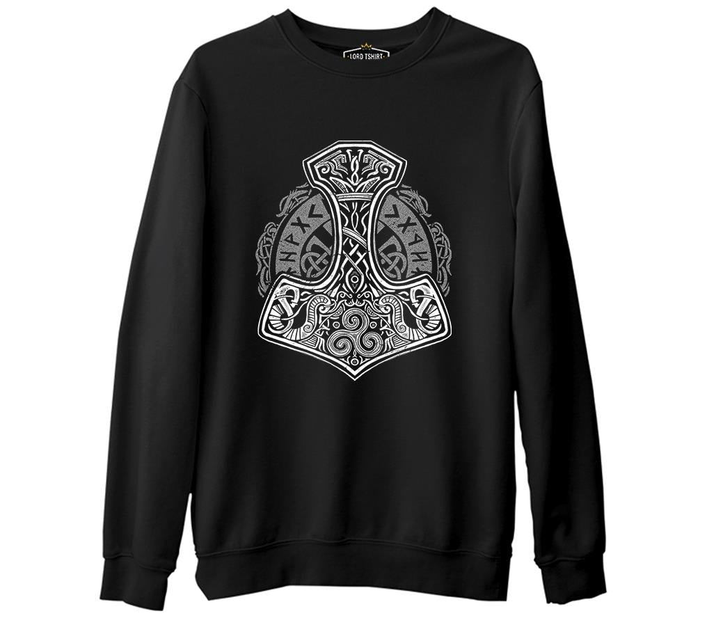 A Viking Hammer in Tribal Style Black Men's Thick Sweatshirt