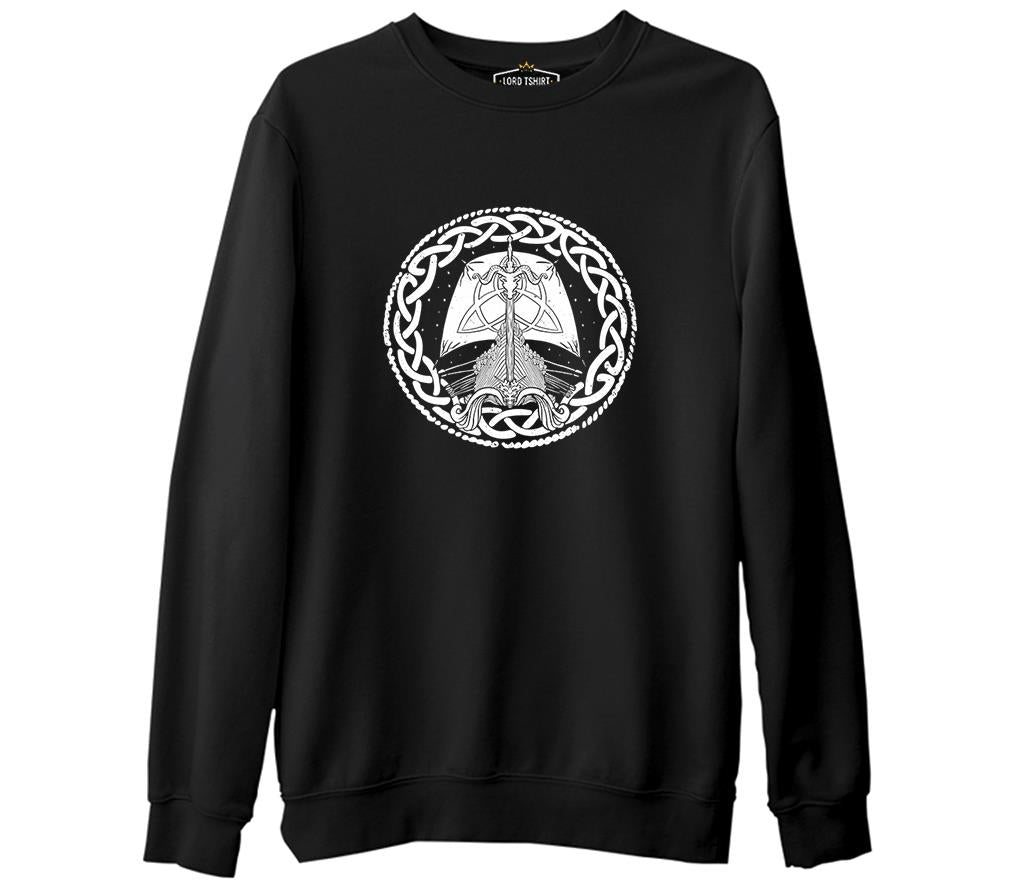 A Viking Longship in a Celtic Knot Black Men's Thick Sweatshirt