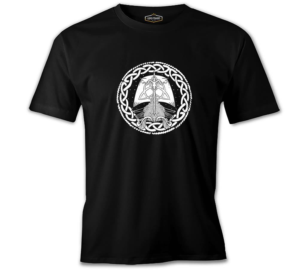 A Viking Longship in a Celtic Knot Black Men's Tshirt