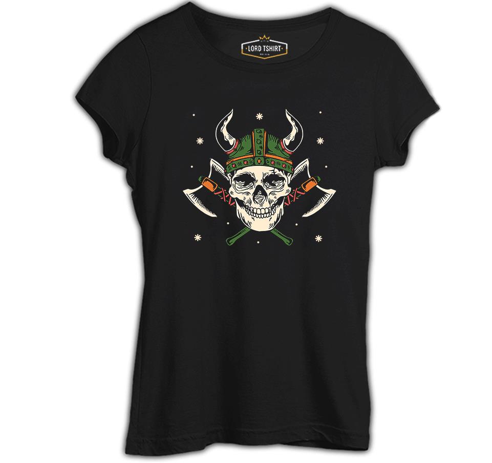 A Viking Skull with a Hammer and Axes Black Women's Tshirt