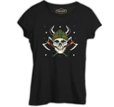 A Viking Skull with a Hammer and Axes Black Women's Tshirt