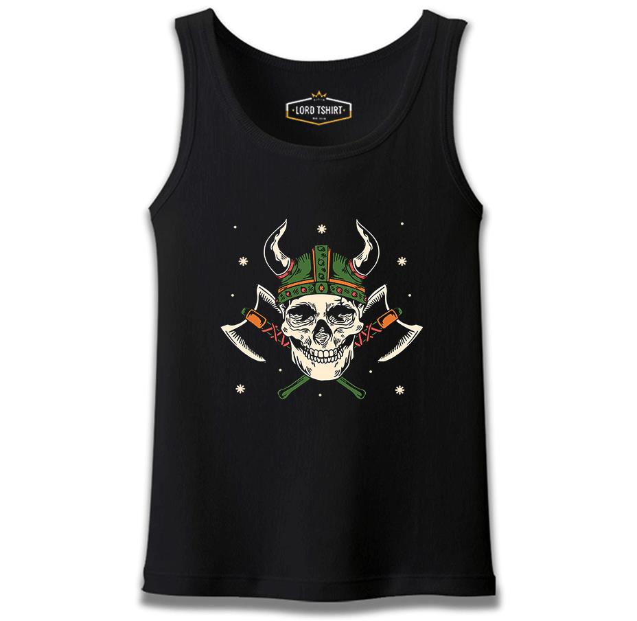 A Viking Skull with a Hammer and Axes Black Men's Tank Top