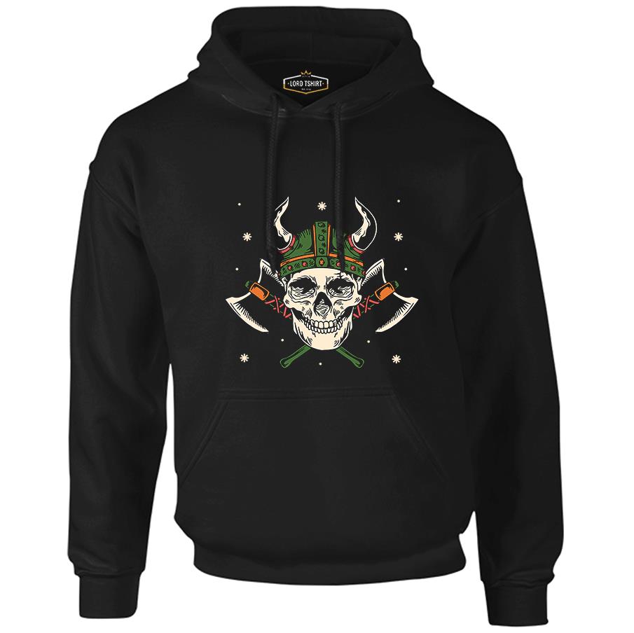 A Viking Skull with a Hammer and Axes Black Men's Zipperless Hoodie