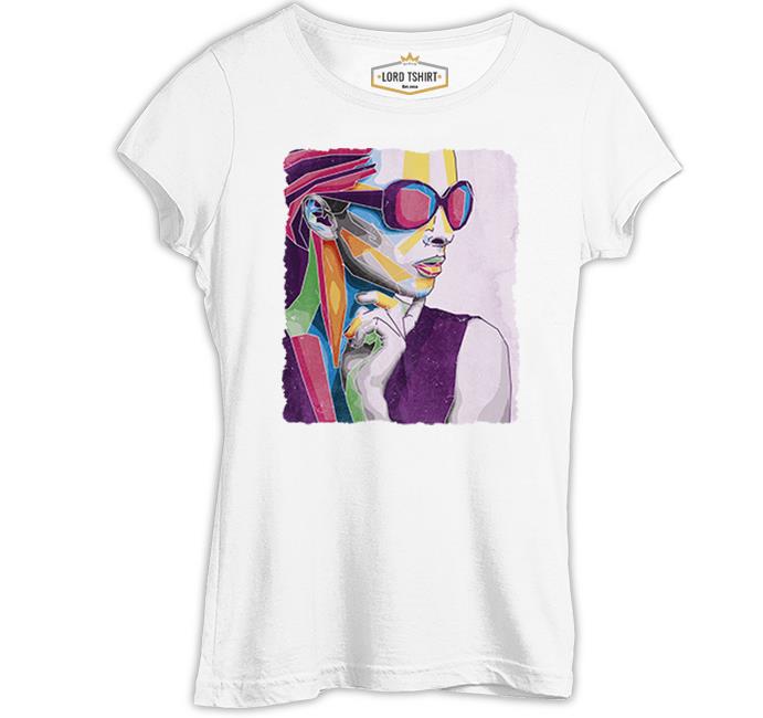 A Woman Silhouette Made out of Shapes Beyaz Kadın Tshirt