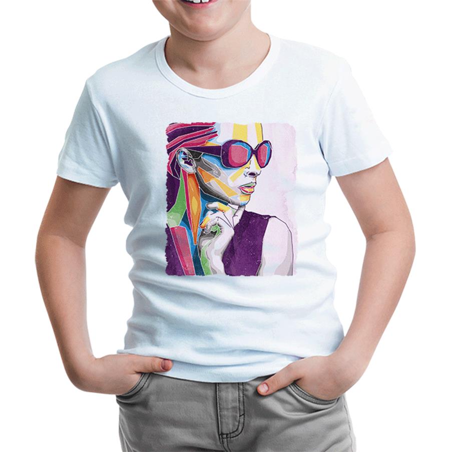 A Woman Silhouette Made out of Shapes White Kids Tshirt