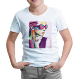 A Woman Silhouette Made out of Shapes White Kids Tshirt