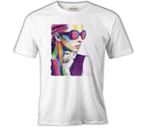 A Woman Silhouette Made out of Shapes Beyaz Erkek Tshirt