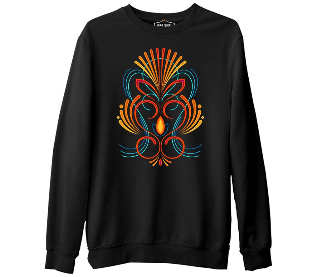 Abstract Colorful Tattoo Siyah Erkek Kalın Sweatshirt