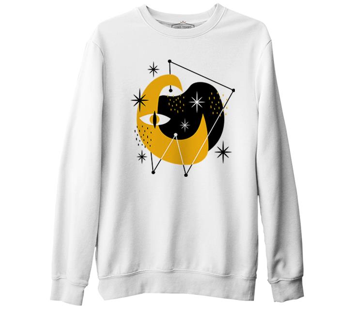 Abstract Design of Moon and Stars White Men's Thick Sweatshirt