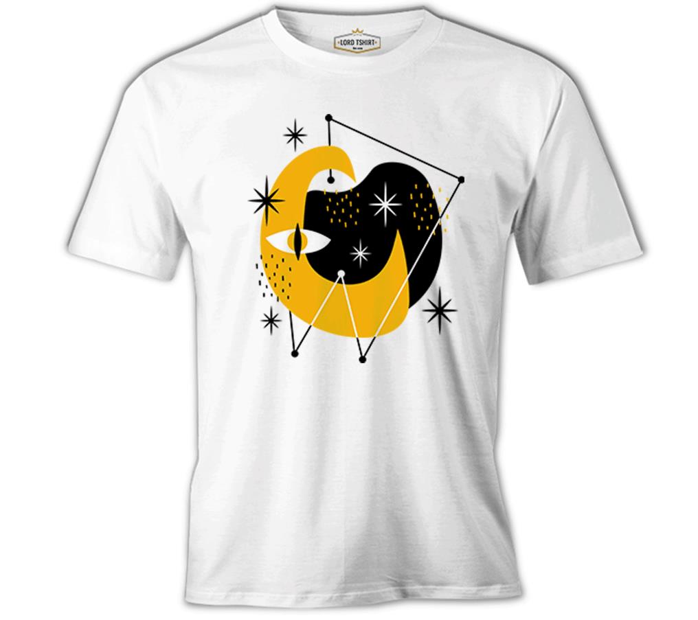 Abstract Design of Moon and Stars Beyaz Erkek Tshirt