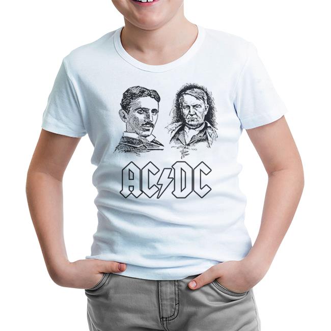 AC Tesla vs. DC Edison White Kids Tshirt