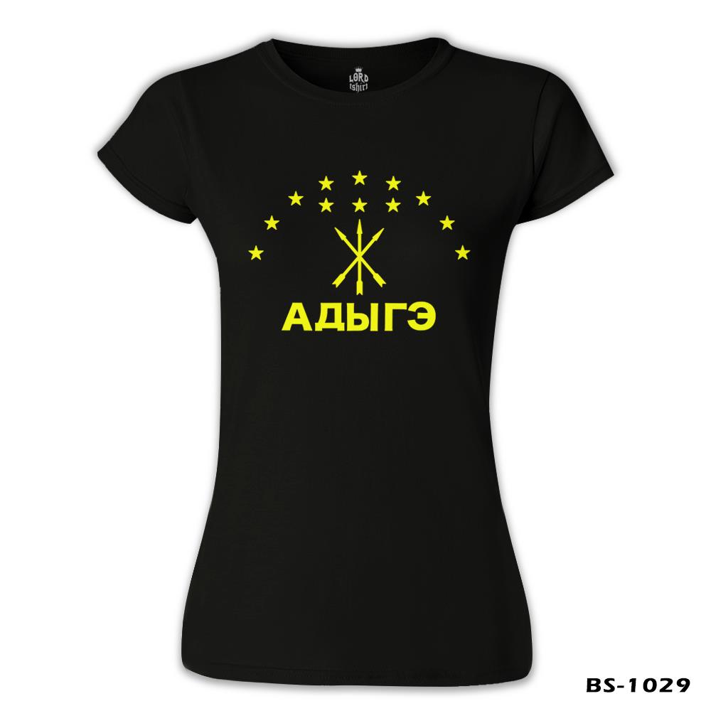 Adige Bayrağı- Kafkasya Çerkes Siyah Kadın Tshirt