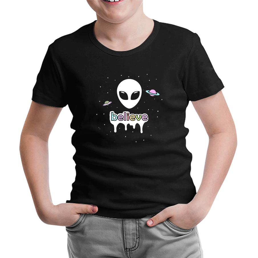 Alien - Believe in Planets Black Kids Tshirt