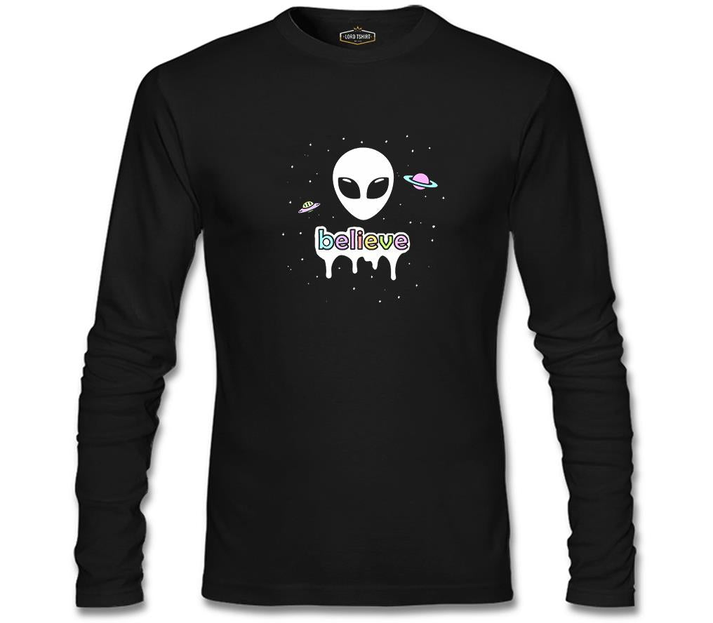 Alien - Believe in Planets Siyah Erkek Sweatshirt