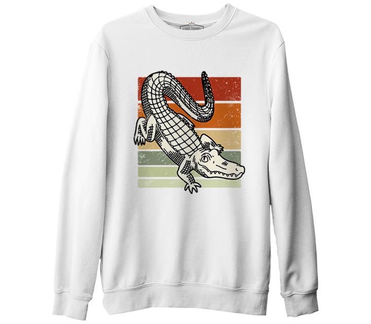 Alligator on Earth Colors Background Beyaz Erkek Kalın Sweatshirt