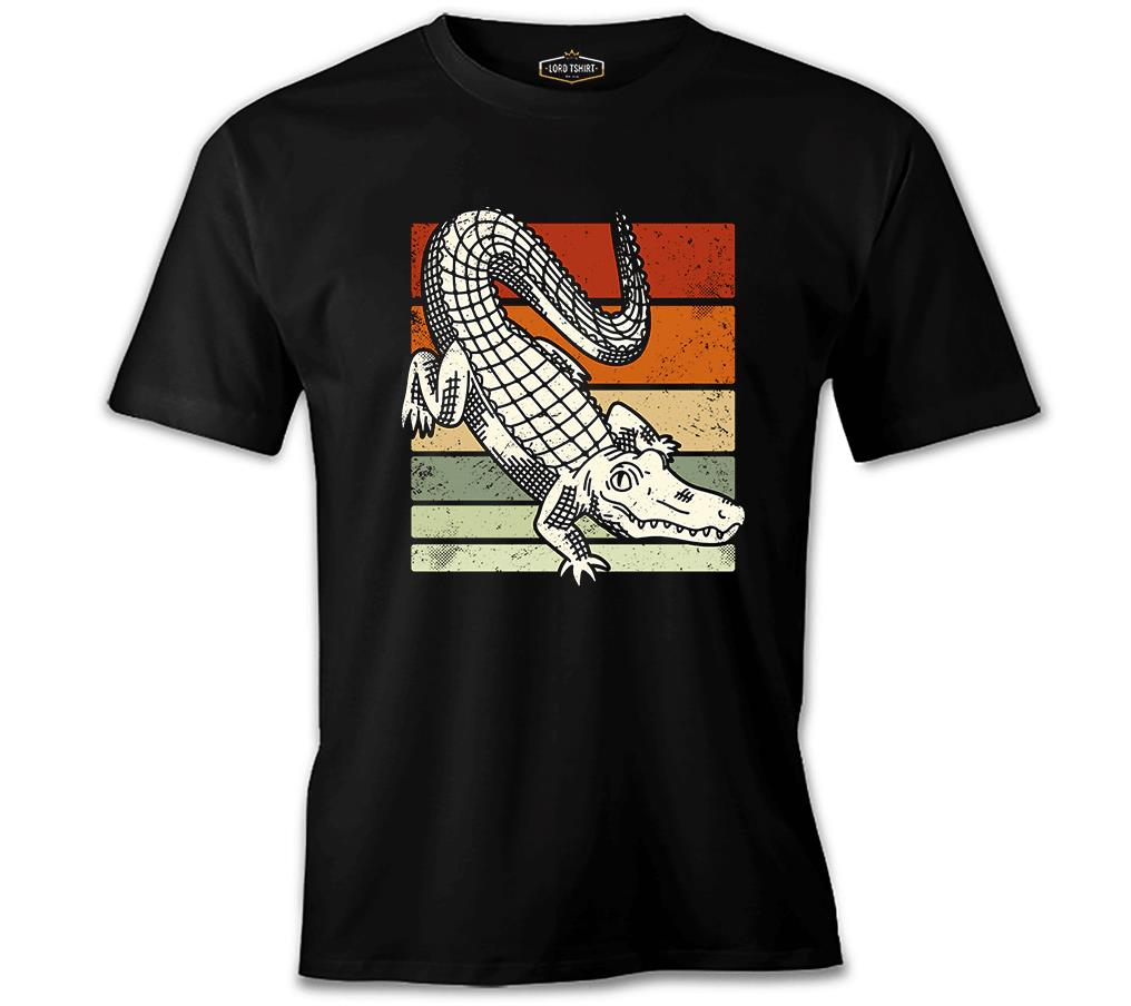 Alligator on Earth Colors Background Siyah Erkek Tshirt