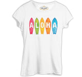 Aloha when Surfing Beyaz Kadın Tshirt