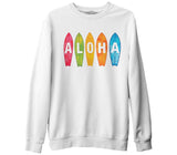 Aloha when Surfing Beyaz Erkek Kalın Sweatshirt