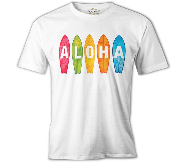 Aloha when Surfing Beyaz Erkek Tshirt