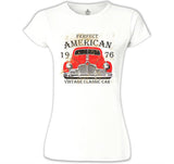 Amerikan Klasik Araba Beyaz Kadın Tshirt