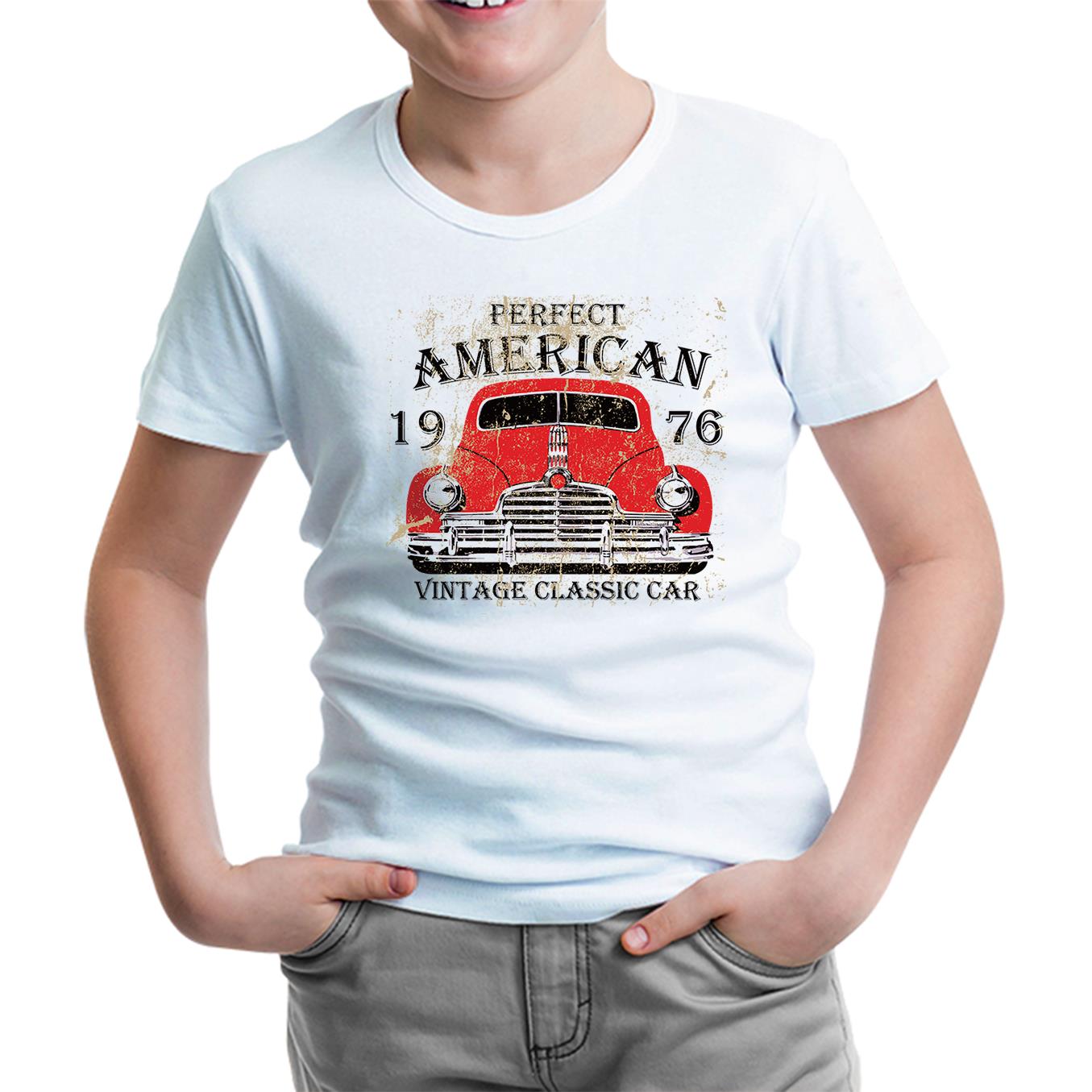 Amerikan Klasik Araba Beyaz Çocuk Tshirt
