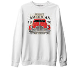 Amerikan Klasik Araba Beyaz Kalın Sweatshirt