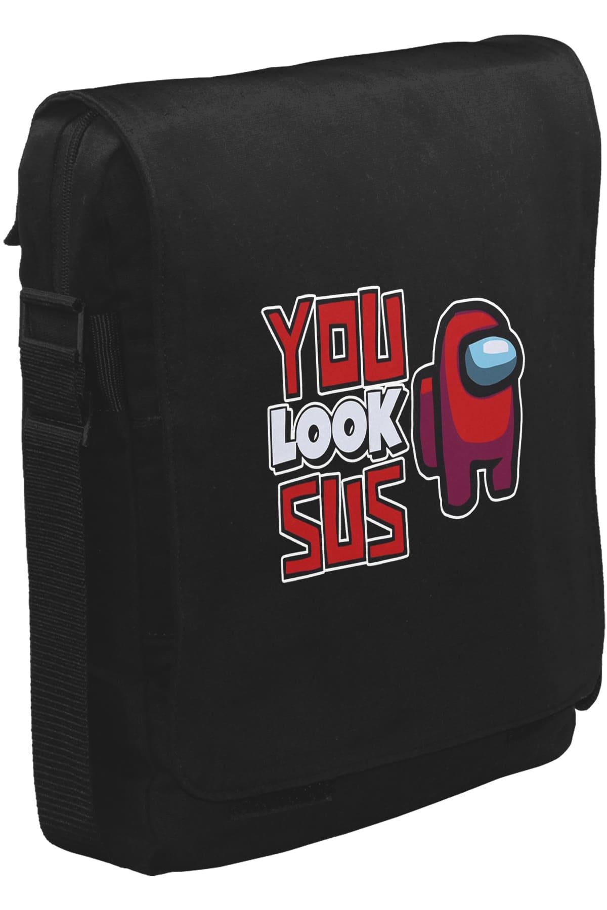 Among Us You Look Sus Unisex Siyah Postacı Çanta