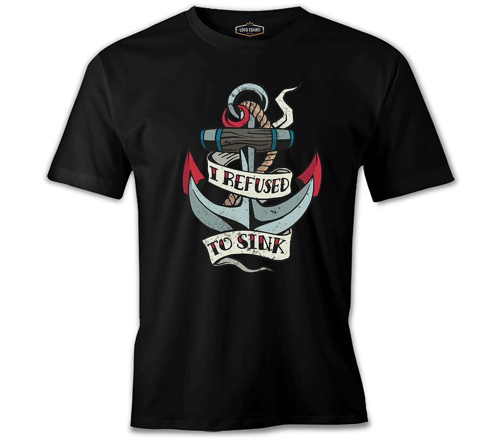 An Anchor Illustration with a Sink Quote Siyah Erkek Tshirt