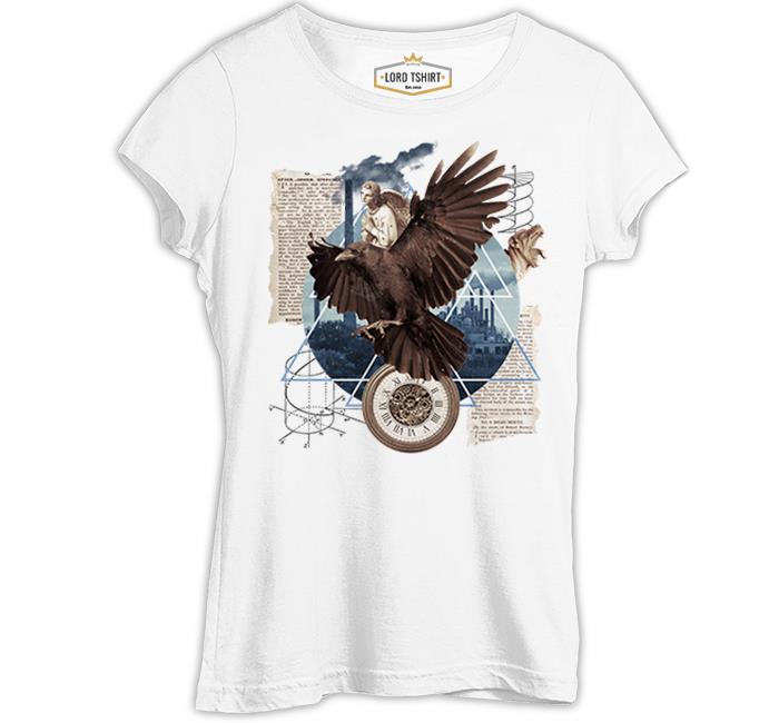 An Eagle Collage with Other Elements Beyaz Kadın Tshirt