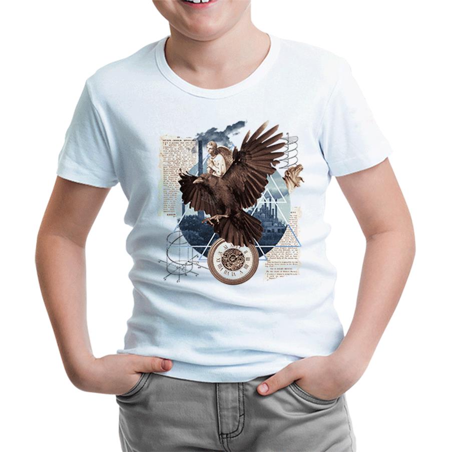 An Eagle Collage with Other Elements Beyaz Çocuk Tshirt