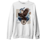 An Eagle Collage with Other Elements Beyaz Erkek Kalın Sweatshirt