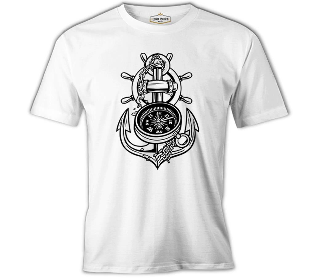 Anchor Compass Ship Helm Beyaz Erkek Tshirt