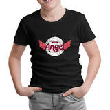 Angel Writing with a Halo and Wings Siyah Çocuk Tshirt