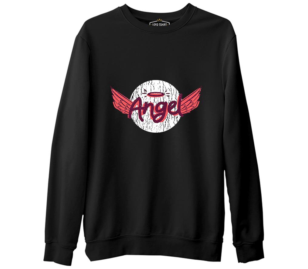 Angel Writing with a Halo and Wings Siyah Erkek Kalın Sweatshirt