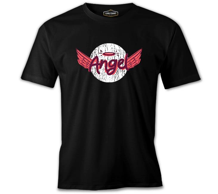 Angel Writing with a Halo and Wings Black Men's Tshirt