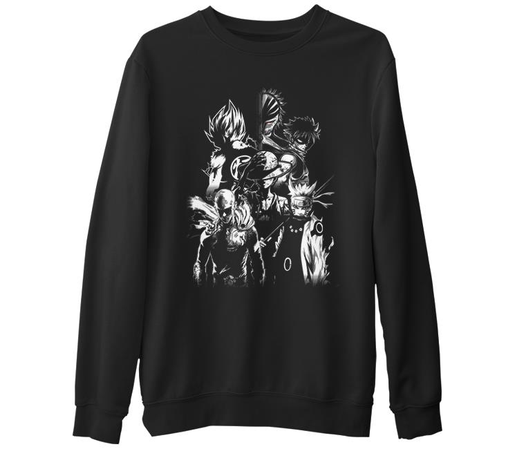 Anime Heros Siyah Erkek Kalın Sweatshirt