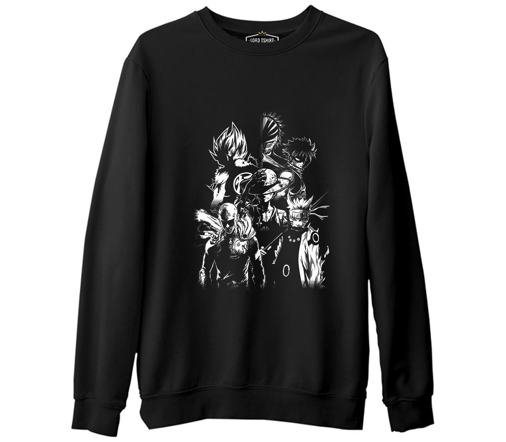 Anime Heros Siyah Erkek Kalın Sweatshirt