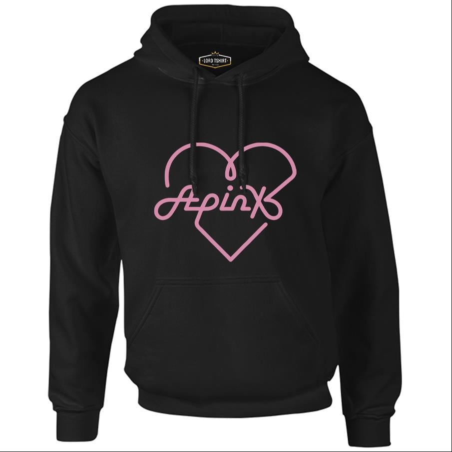 Apink - Logo Kalp Siyah Erkek Fermuarsız Kapşonlu