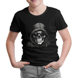 Rebel Spirit - Cool Skull Printed Black Kids Tshirt