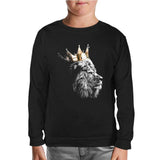 Lion - King Crown Black Kids Sweatshirt