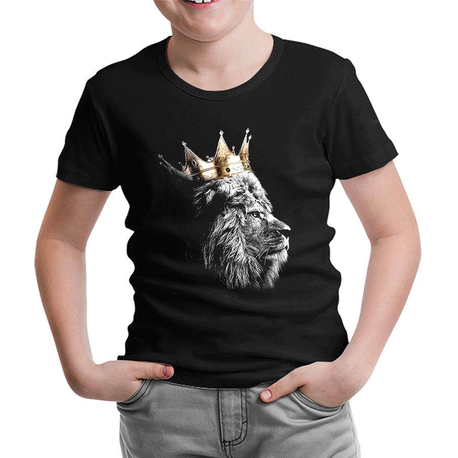 Aslan - Kral Taç Siyah Çocuk Tshirt