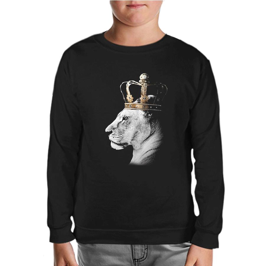 Lion - Queen Crown Black Kids Sweatshirt